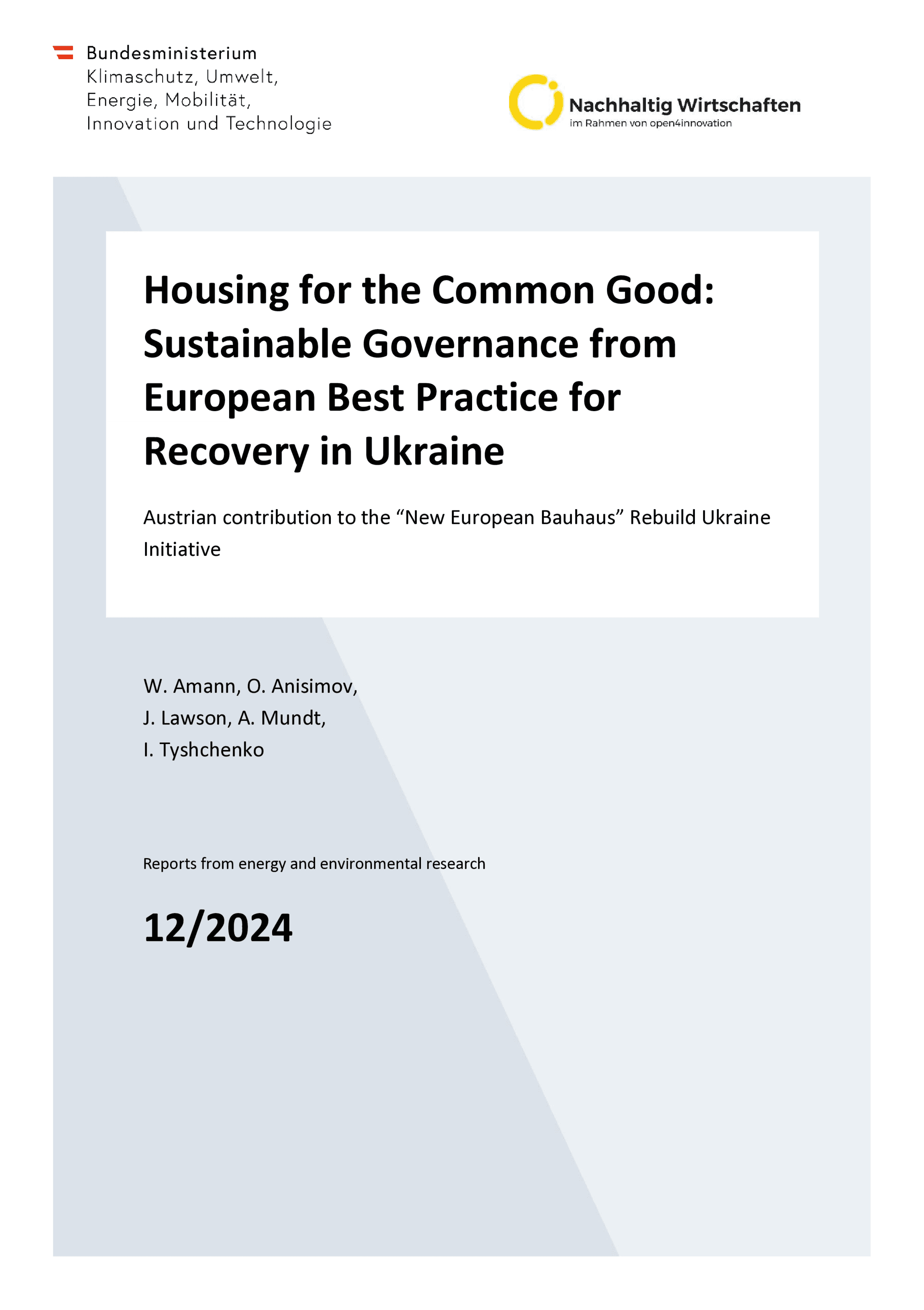 Housing for the Common Good: Sustainable Governance from European Best Practice for Recovery in Ukraine