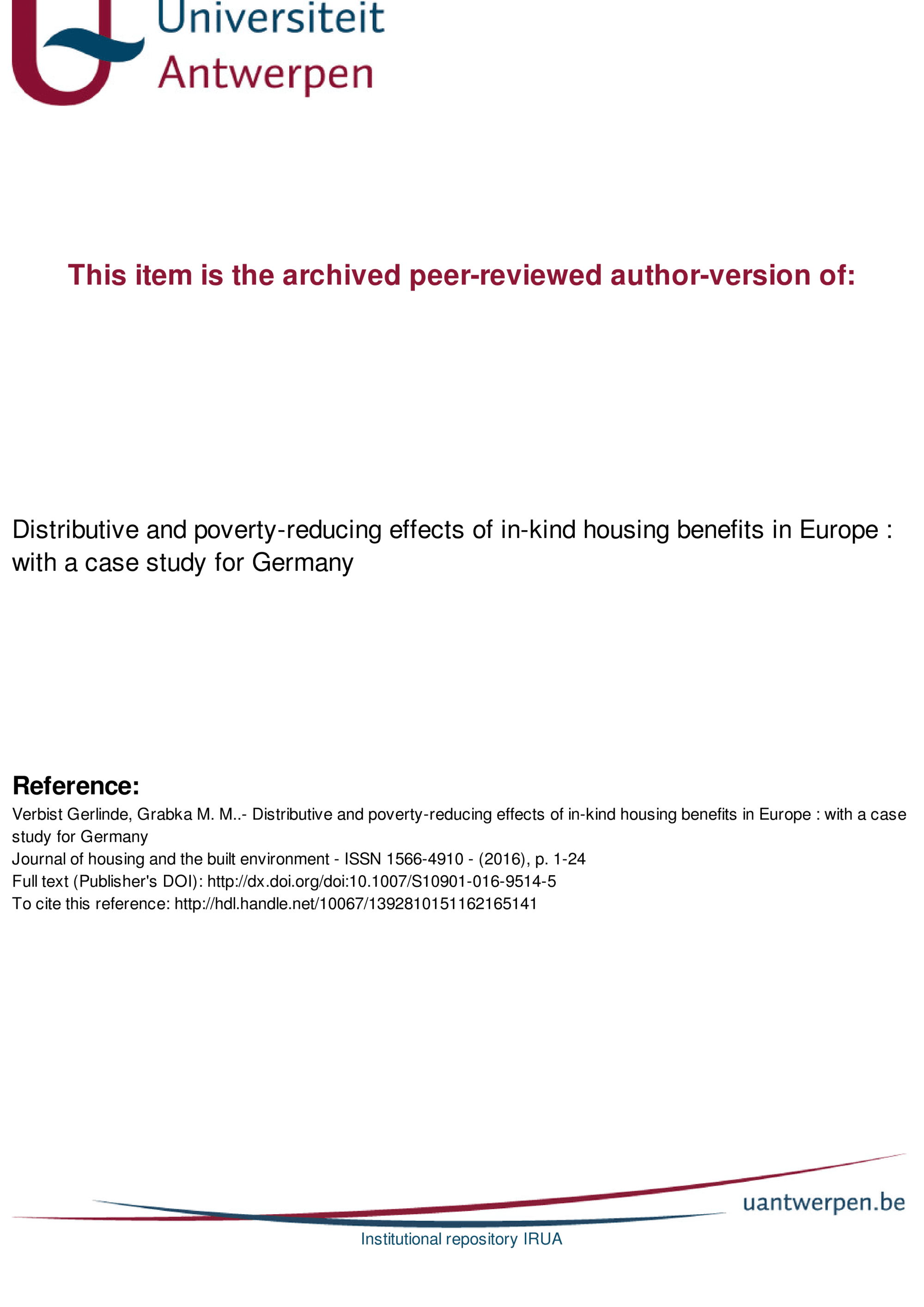 Distributive and poverty-reducing effects of in-kind housing benefits in Europe: with a case study for Germany