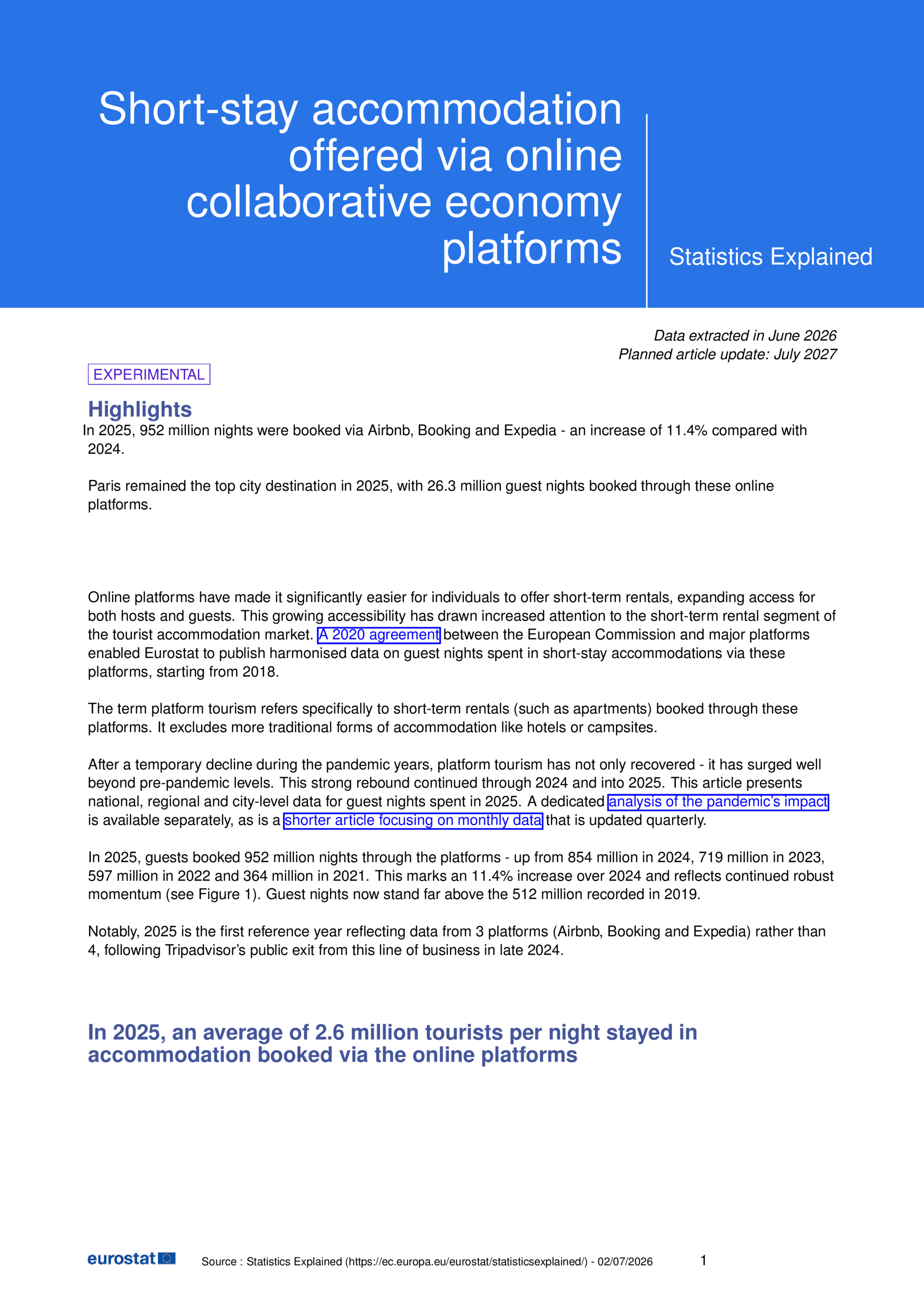 Short-stay accommodation offered via online collaborative economy platforms