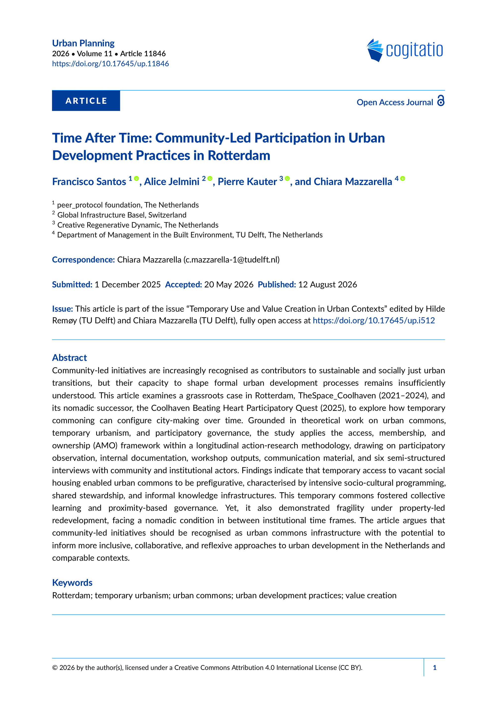 Time After Time: CommunityâLed Participation in Urban Development Practices in Rotterdam