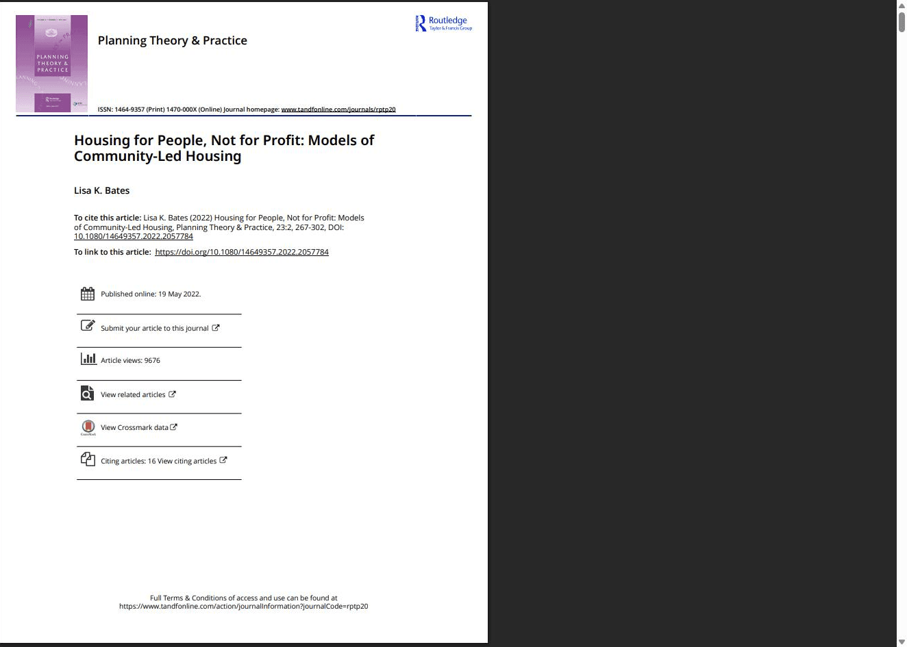Housing for people, not for profit: Models of community-led housing