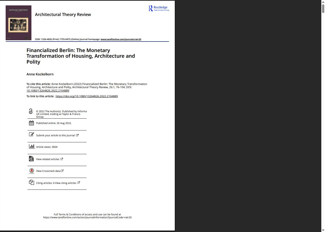 Financialized Berlin: The monetary transformation of housing, architecture and polity