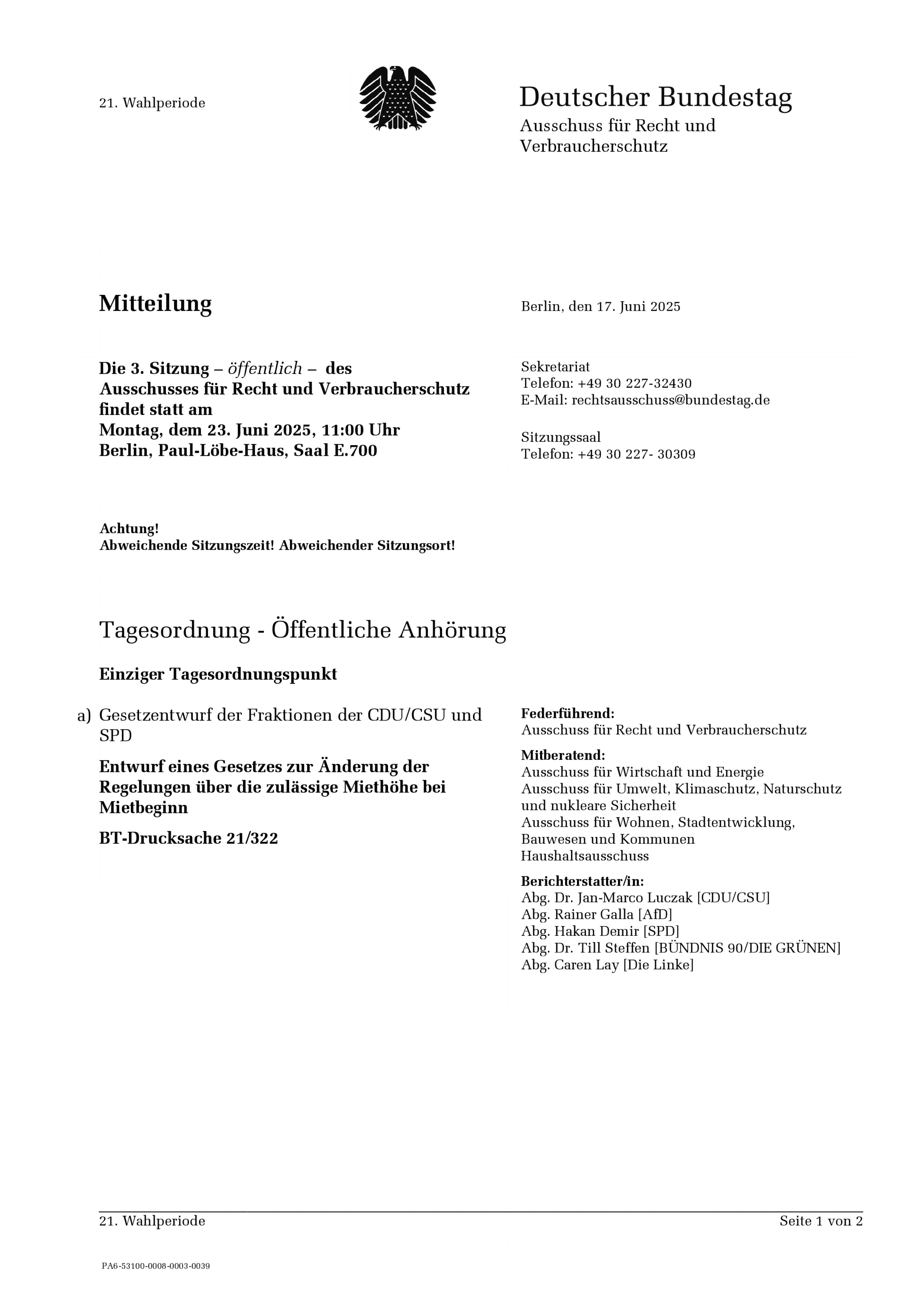 Bundestag: Mietpreisbremse verlängert