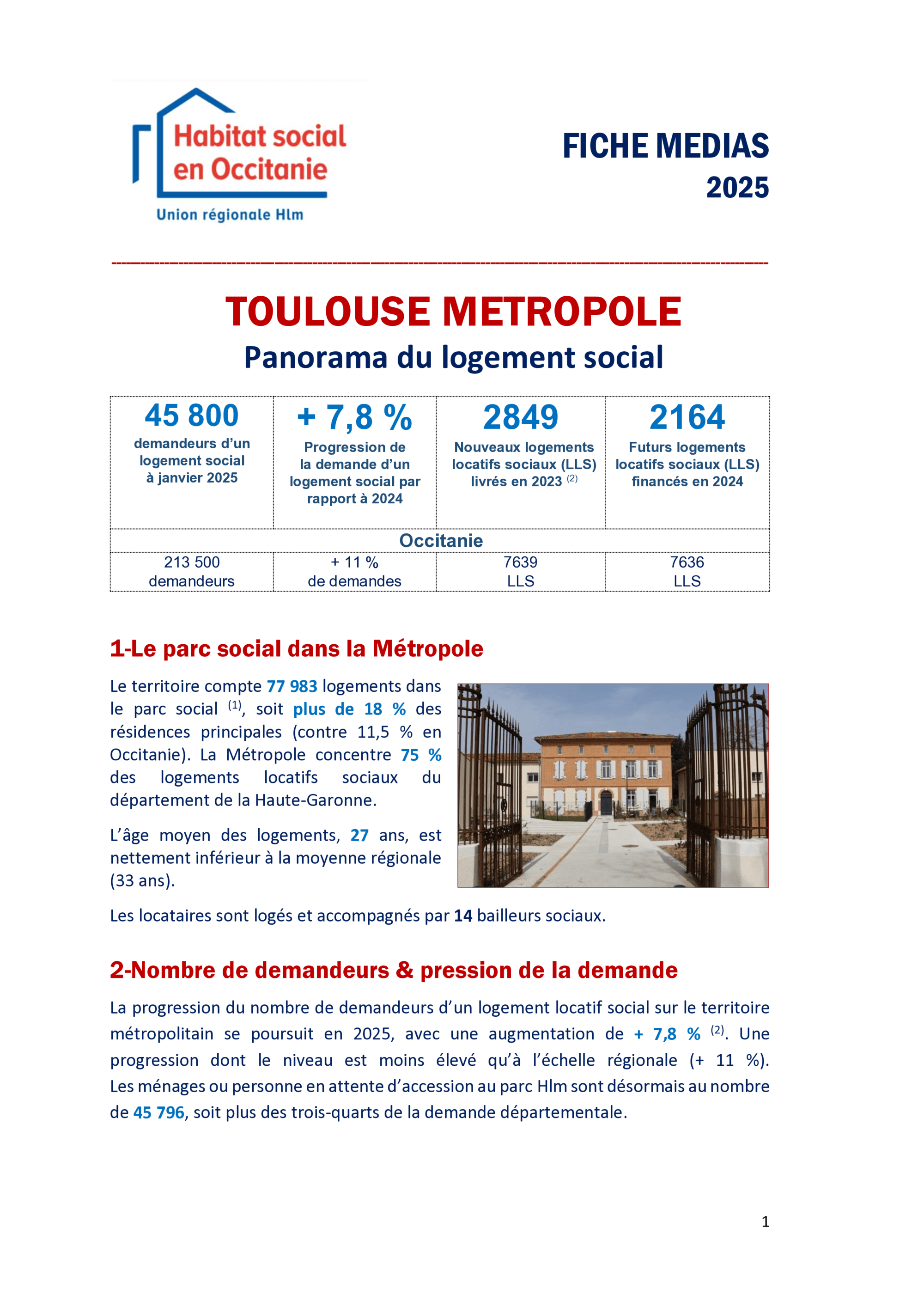 Fiche médias Toulouse Métropole 2025 (Habitat Social en Occitanie)