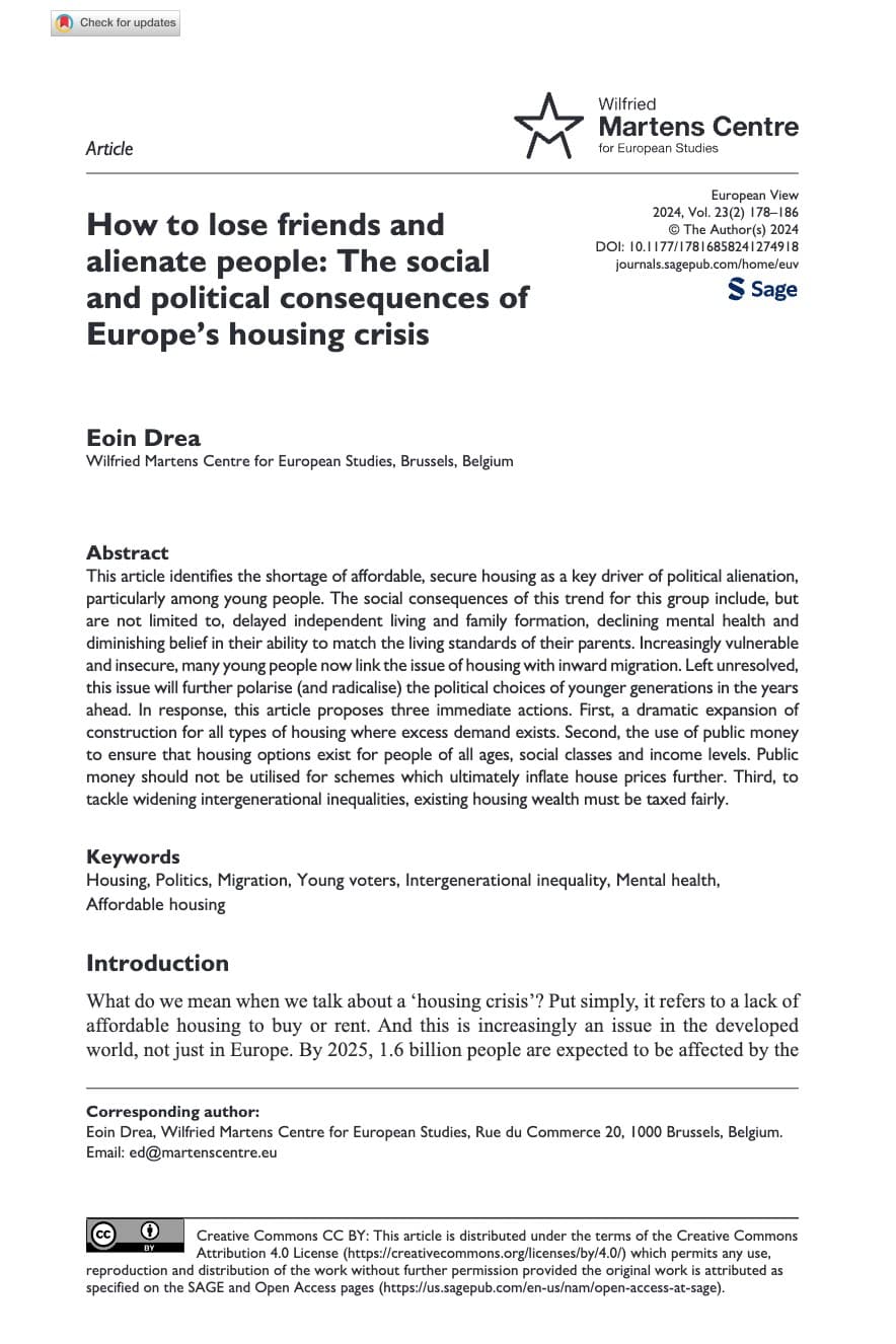 How to lose friends and alienate people: The social and political consequences of Europe’s housing crisis