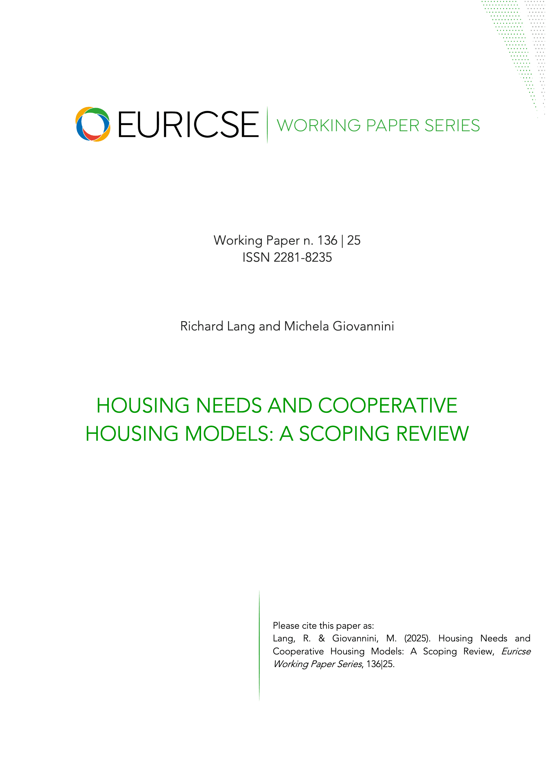 Housing Needs and Cooperative Housing Models: A Scoping Review
