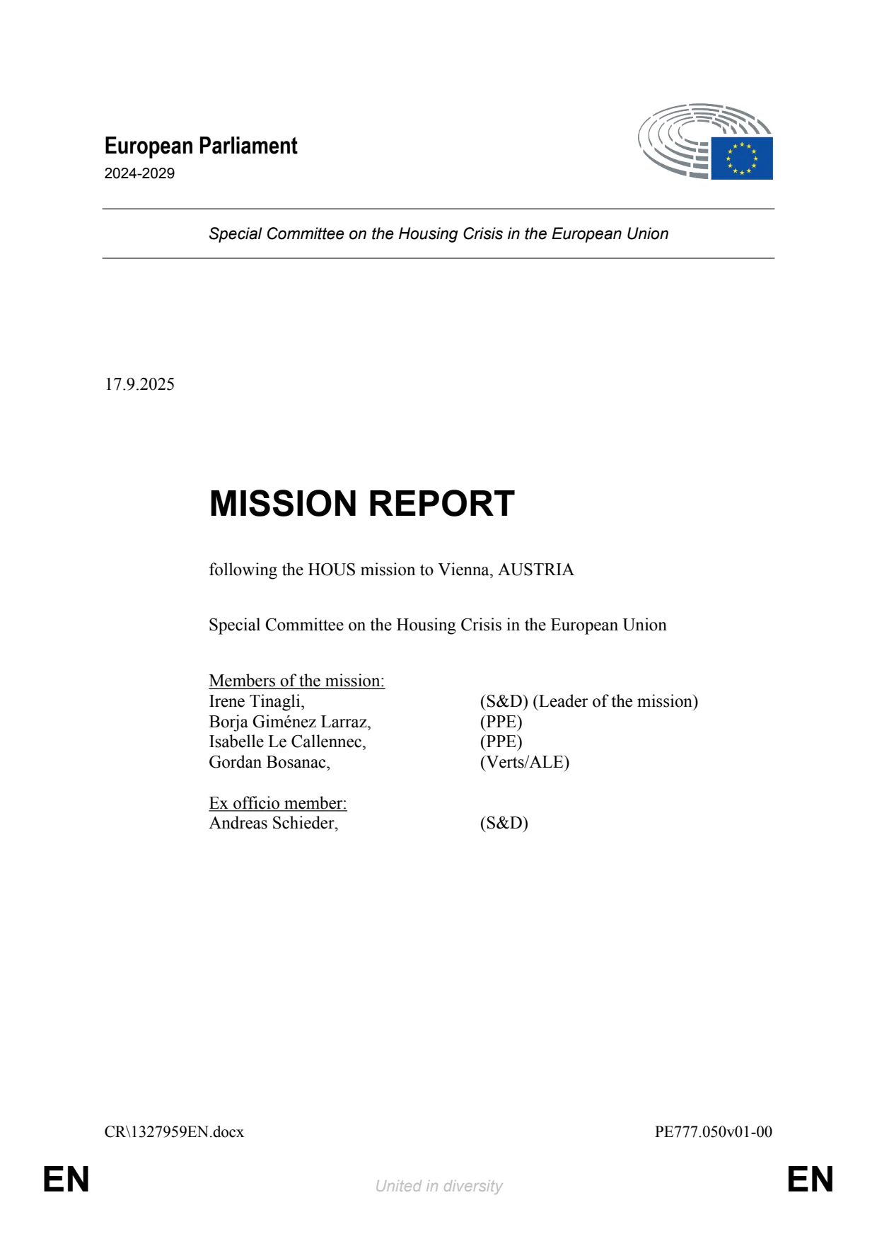 Report of the HOUS mission to Vienna, Austria