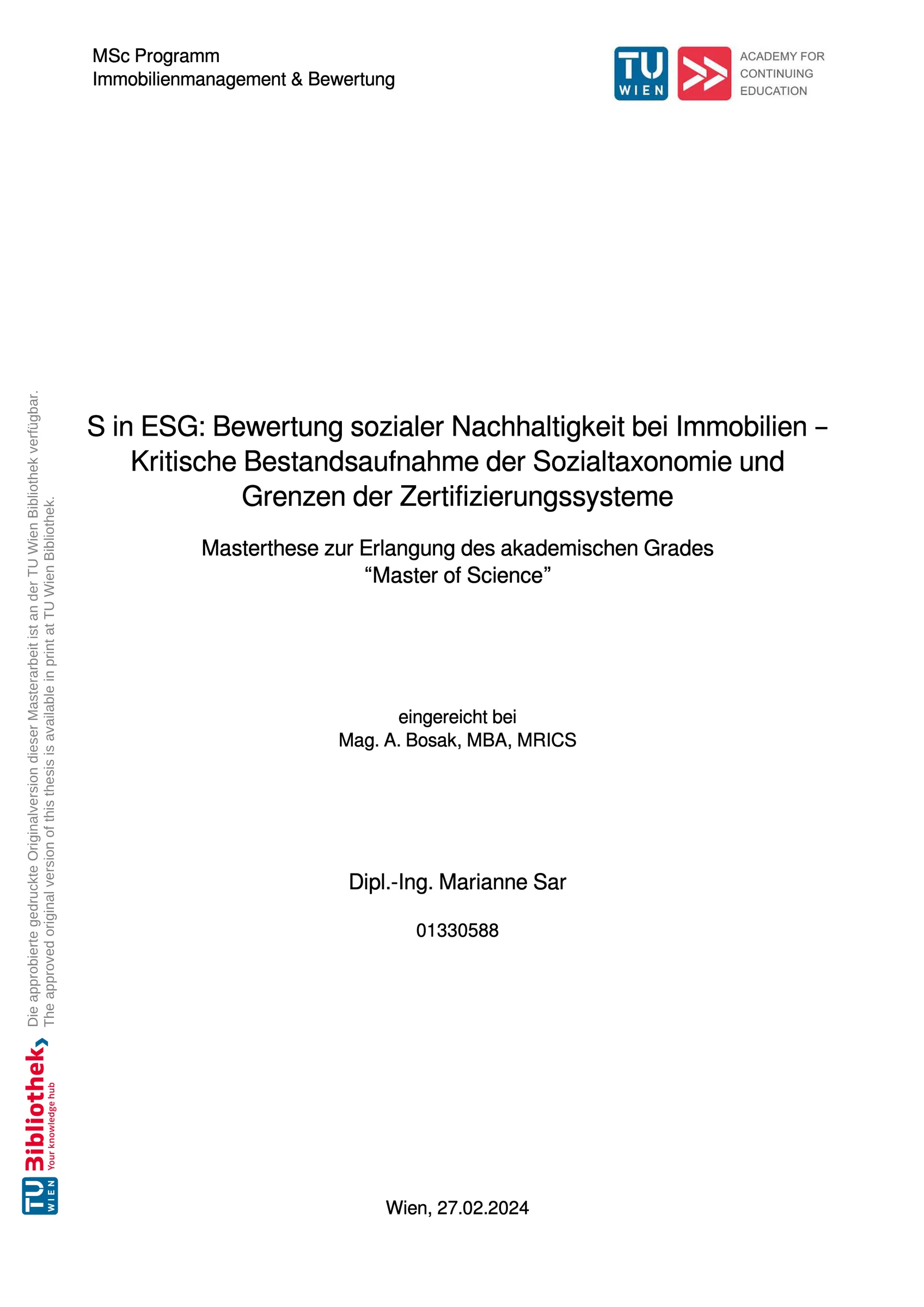 S in ESG: Assessment of Social Sustainability in Real Estate - Critical Analysis of Social Taxonomy and Limitations of Certification Systems