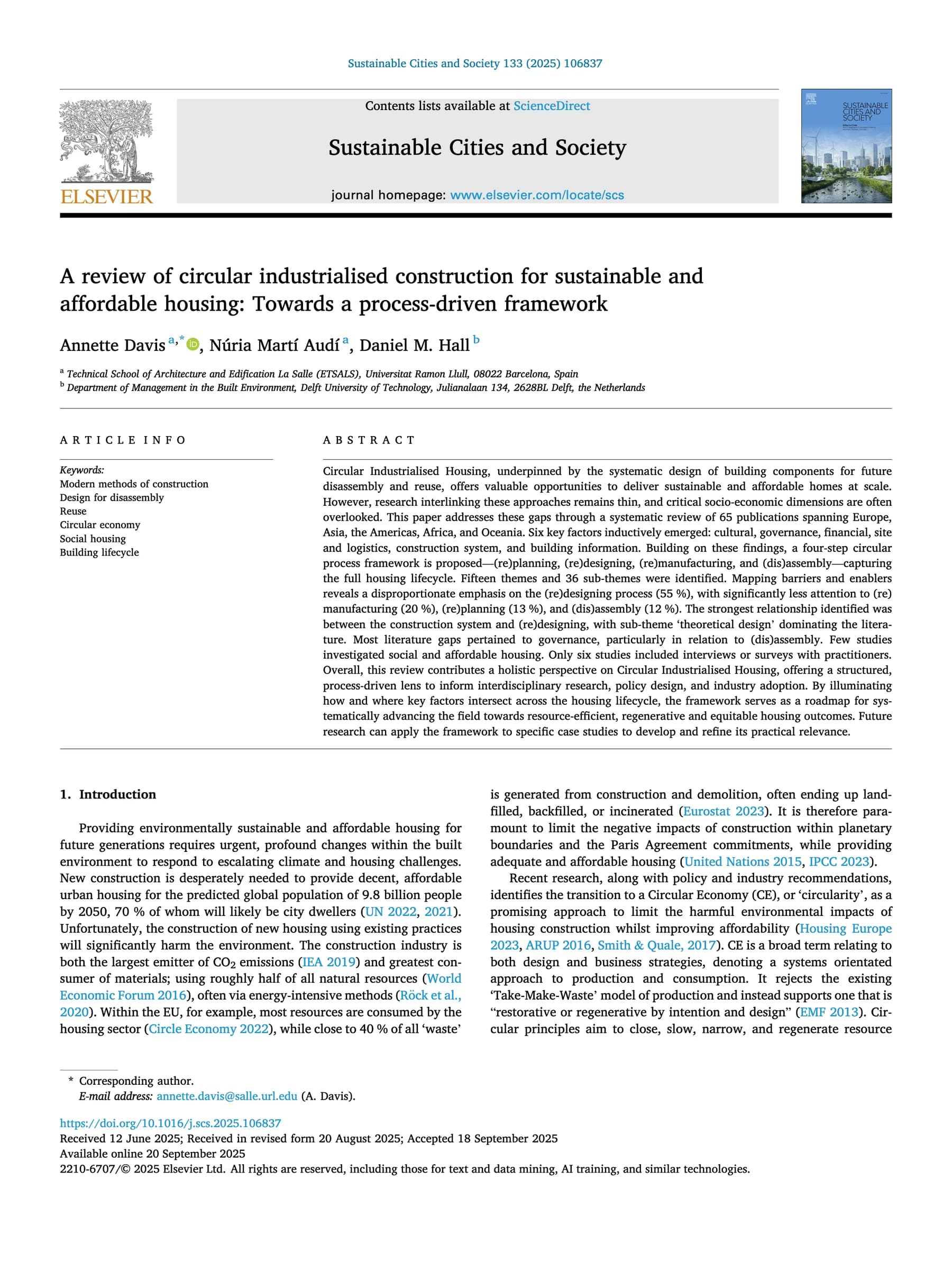 A review of circular industrialised construction for sustainable and affordable housing: Towards a process-driven framework