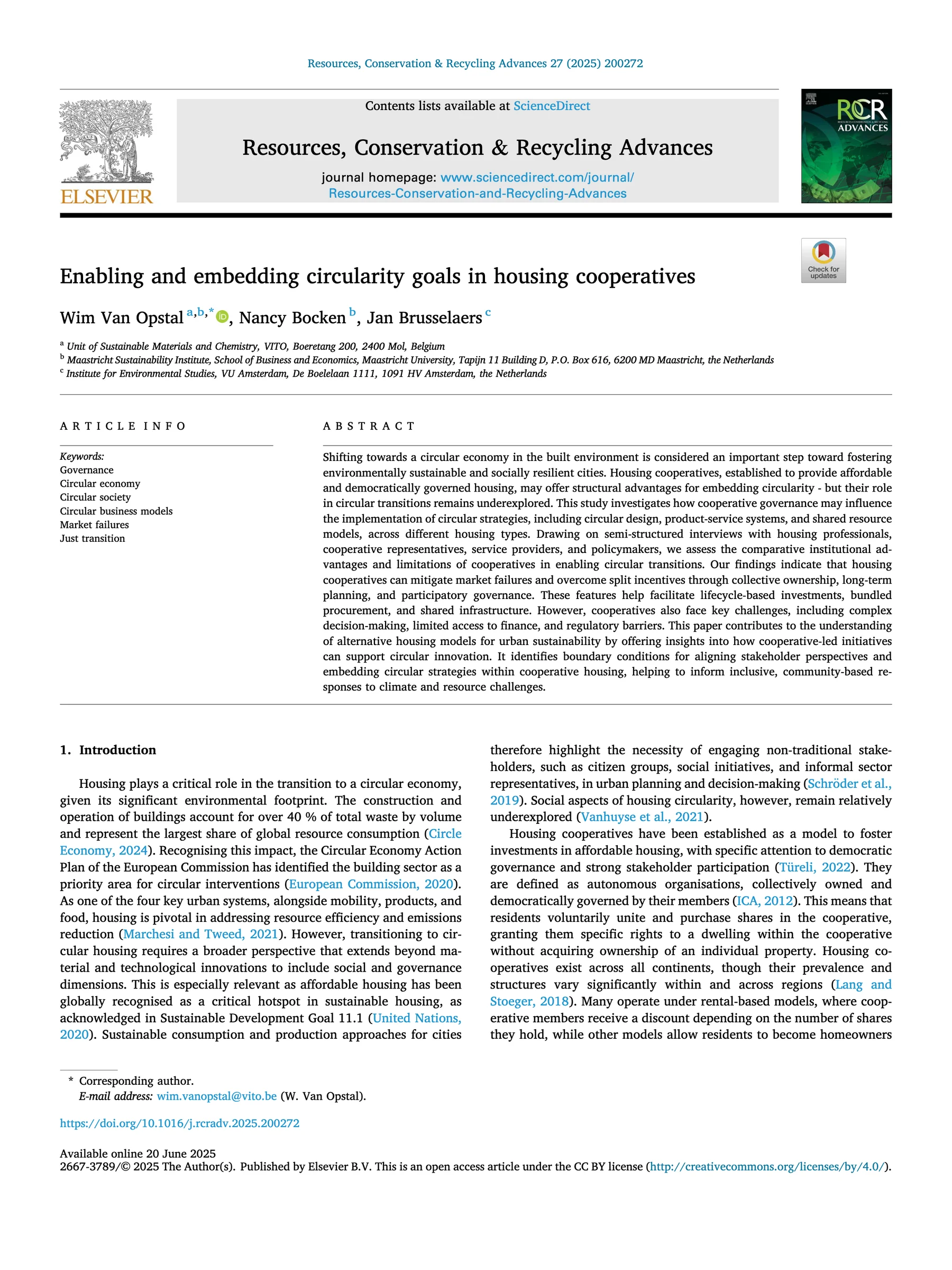 Enabling and embedding circularity goals in housing cooperatives