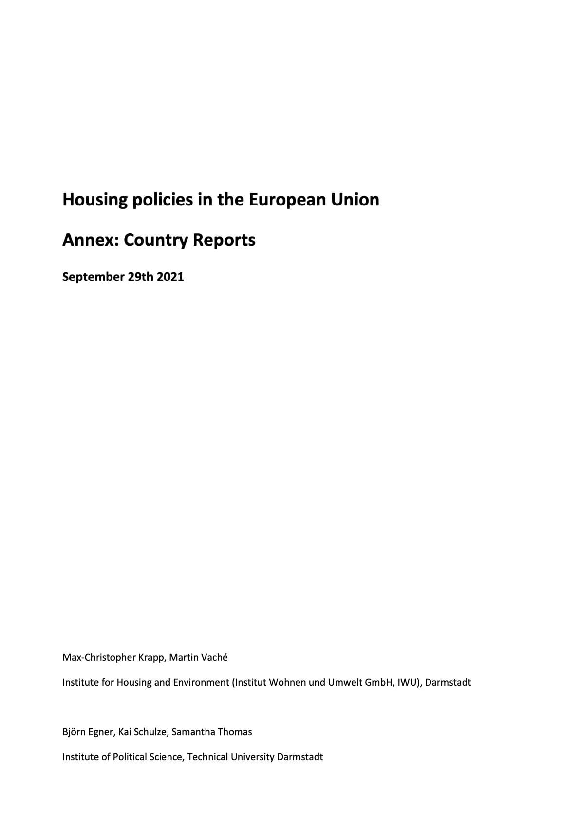 Housing policies in the European Union