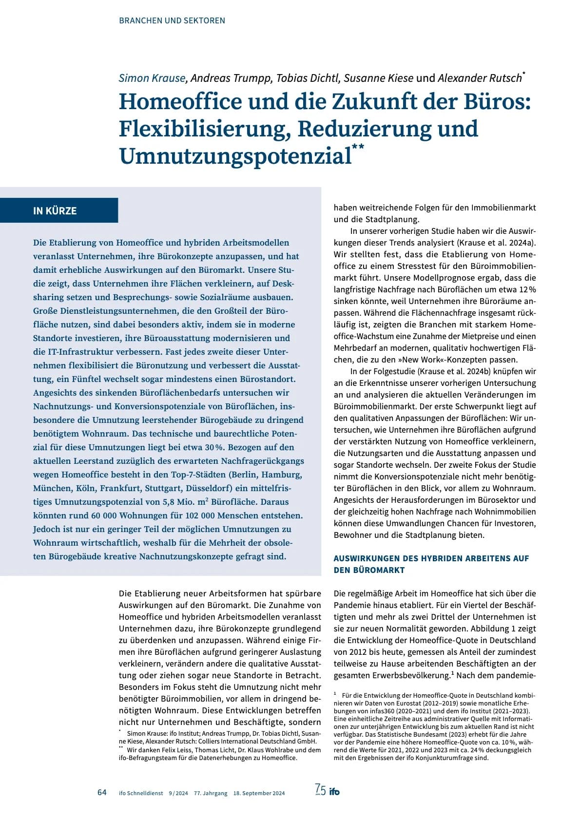 Homeoffice und die Zukunft der Büros: Flexibilisierung, Reduzierung und Umnutzungspotenzial