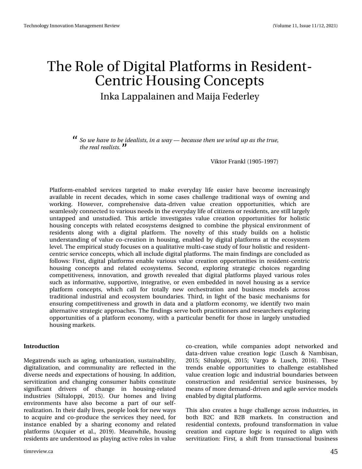 The Role of Digital Platforms in Resident- Centric Housing Concepts