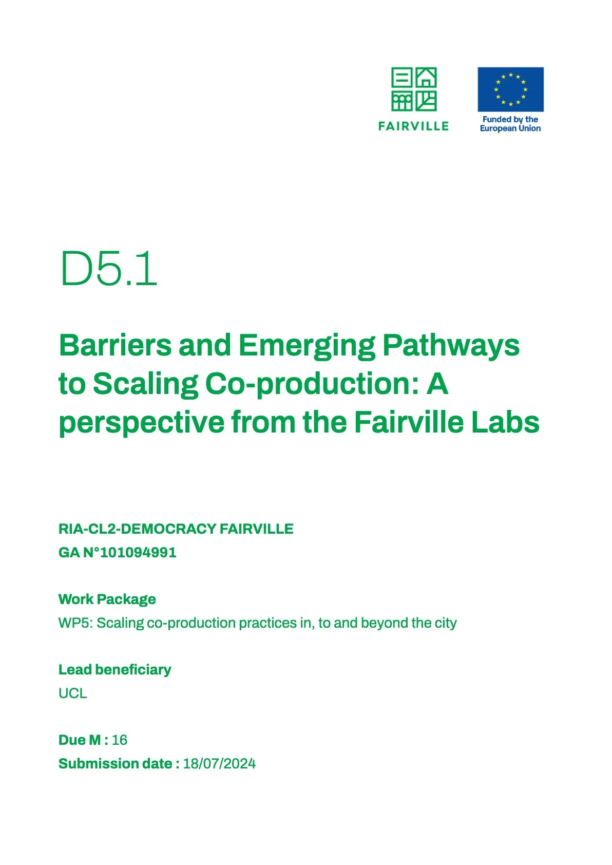 Fairville - Barriers and Emerging Pathways to Scaling Co-production: A perspective from the Fairville Labs