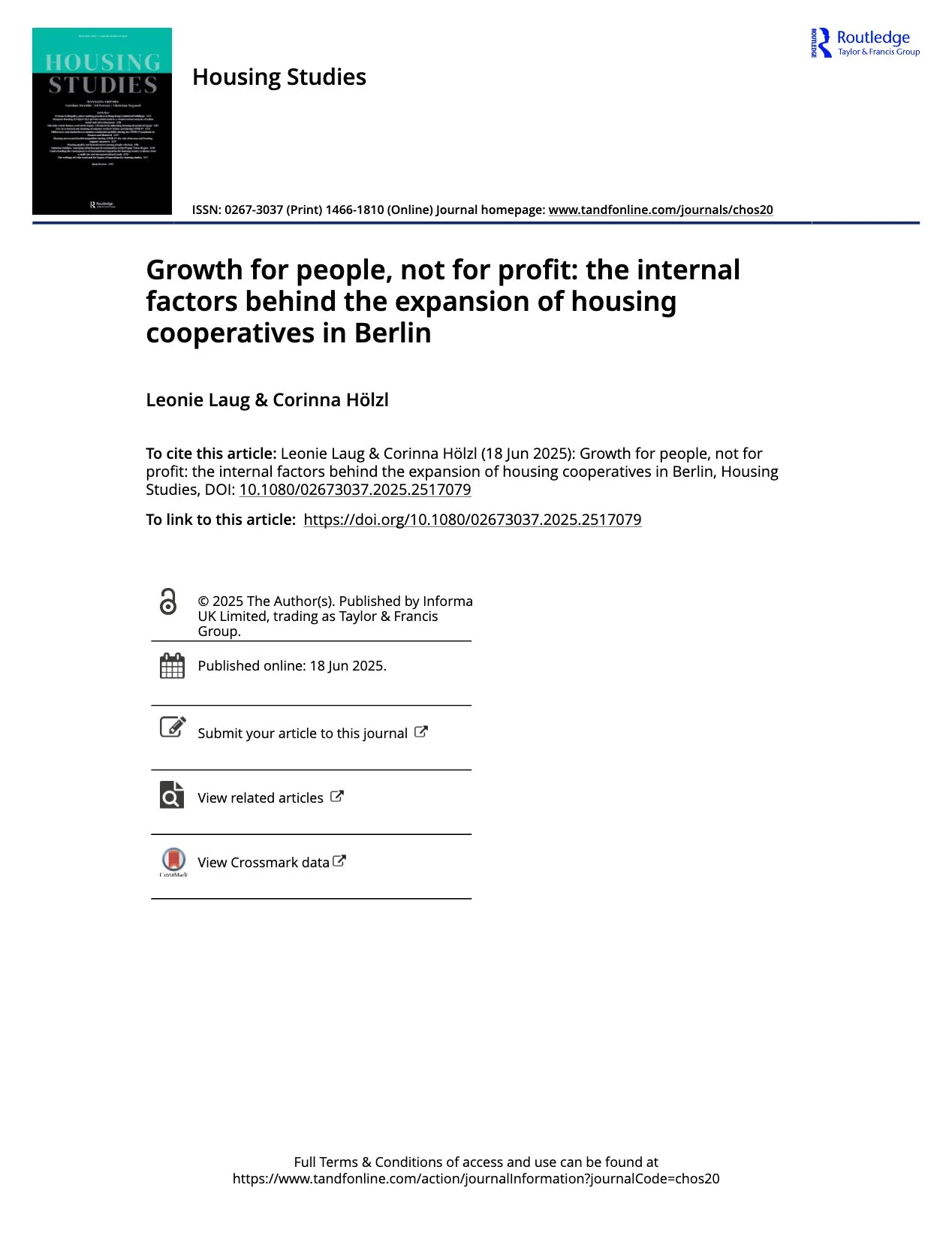 Growth for people, not for profit: the internal factors behind the expansion of housing cooperatives in Berlin
