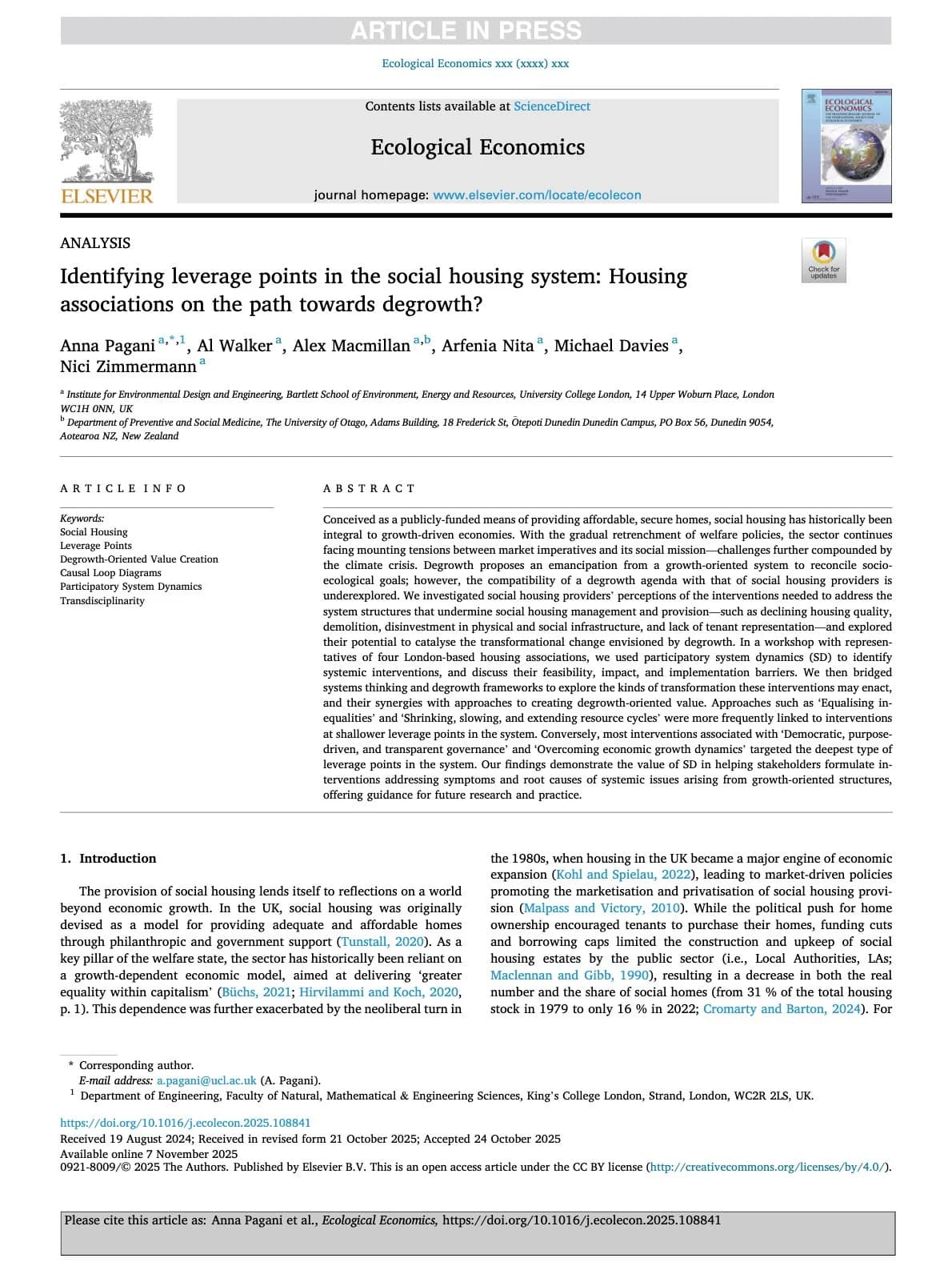 Identifying leverage points in the social housing system: Housing associations on the path towards degrowth?