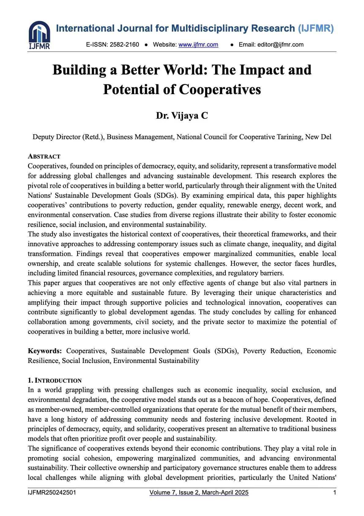 Building a Better World: The Impact and Potential of Cooperatives